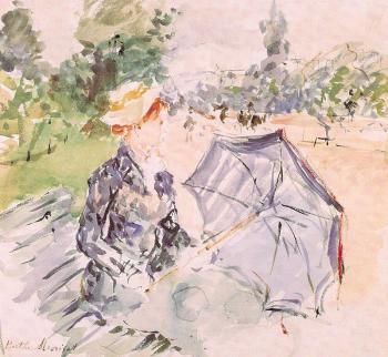 Berthe Morisot : Lady with a Parasol Sitting in a Park
